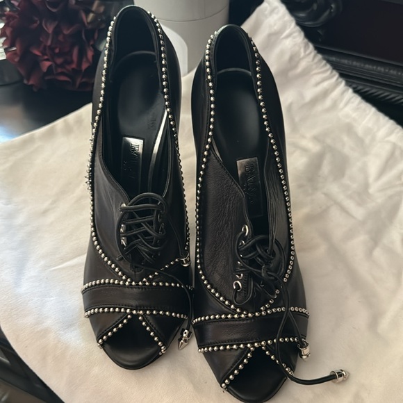 Balmain Studded Leather Lace-Up Booties - Picture 2 of 10